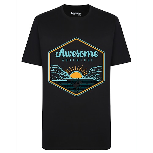 Bigdude Adventure Print T-Shirt Schwarz Groß